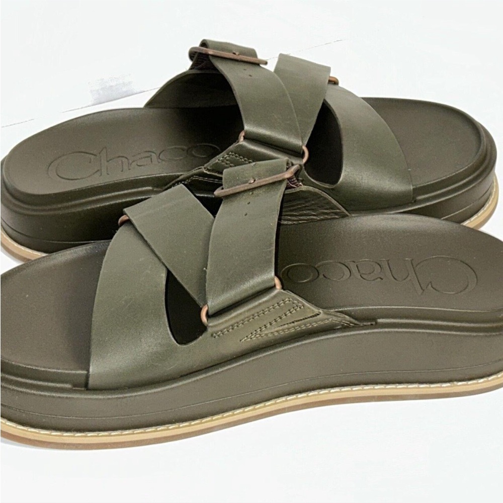 Chaco Leather Townes Slide Sandals in Olive Green - Picture 4 of 8
